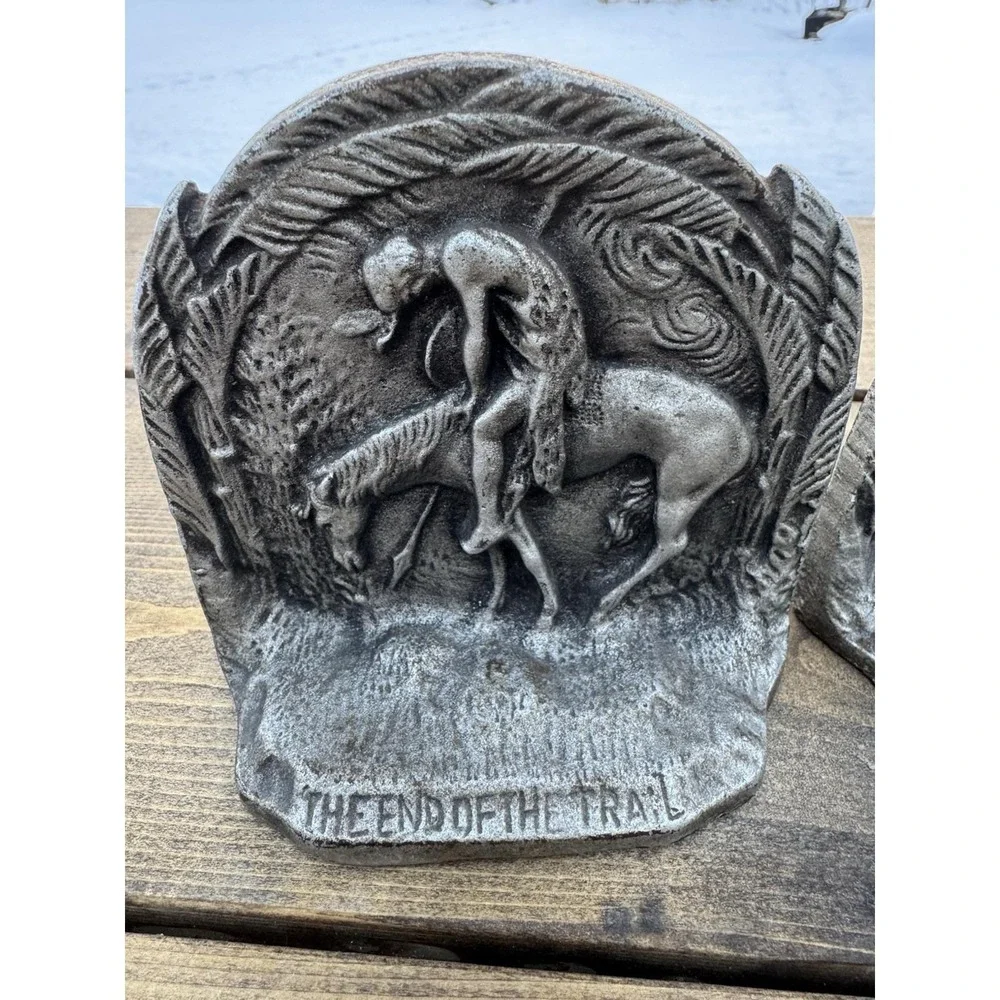 Vintage Western Native The End Of The Trail Metal Bookends